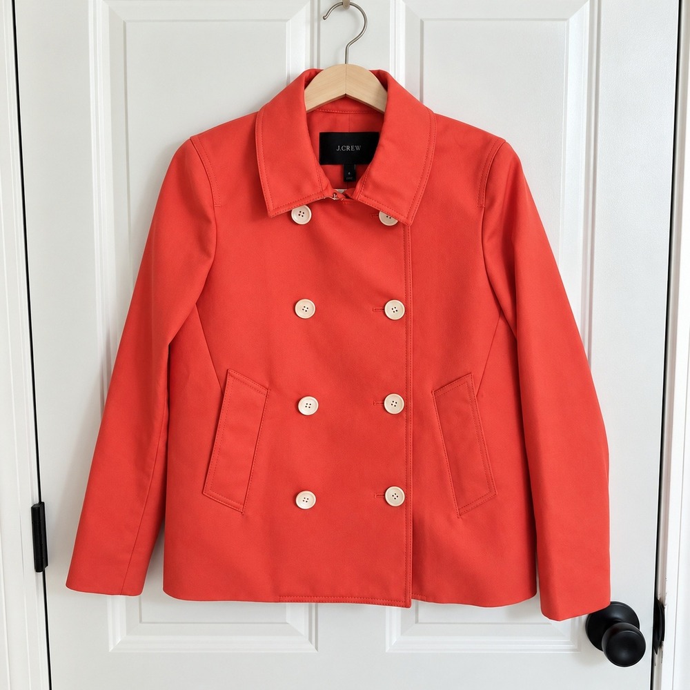 J Crew Icon Trench Coat Orange Bright Flame Double Breasted Jacket Medium 8